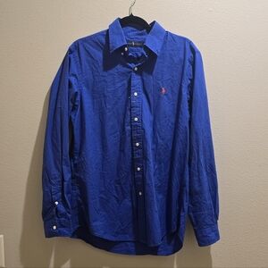 Ralph Lauren Polo Shirt Mens Blue Button Up Long Sleeve Sz M